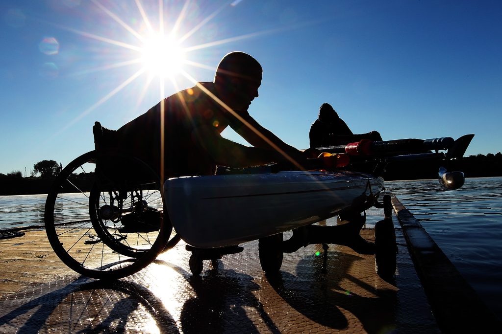 CAMBRIDGE, NEW ZEALAND - APRIL 19:  New Zealand adaptive rower Danny McBride poses during a portrait session at Lake Karapiro on April 19, 2012 in Cambridge, New Zealand.  (Photo by Hannah Peters/Getty Images)